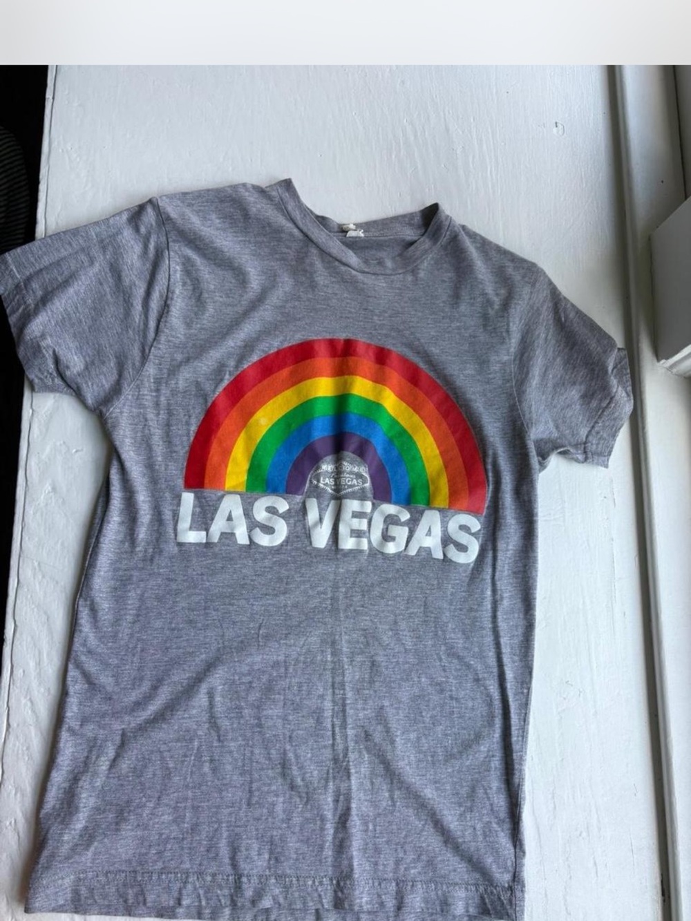 Smart Blanks Heather Gray Retro Las Vegas Rainbow Graphic Tee Shirt Small